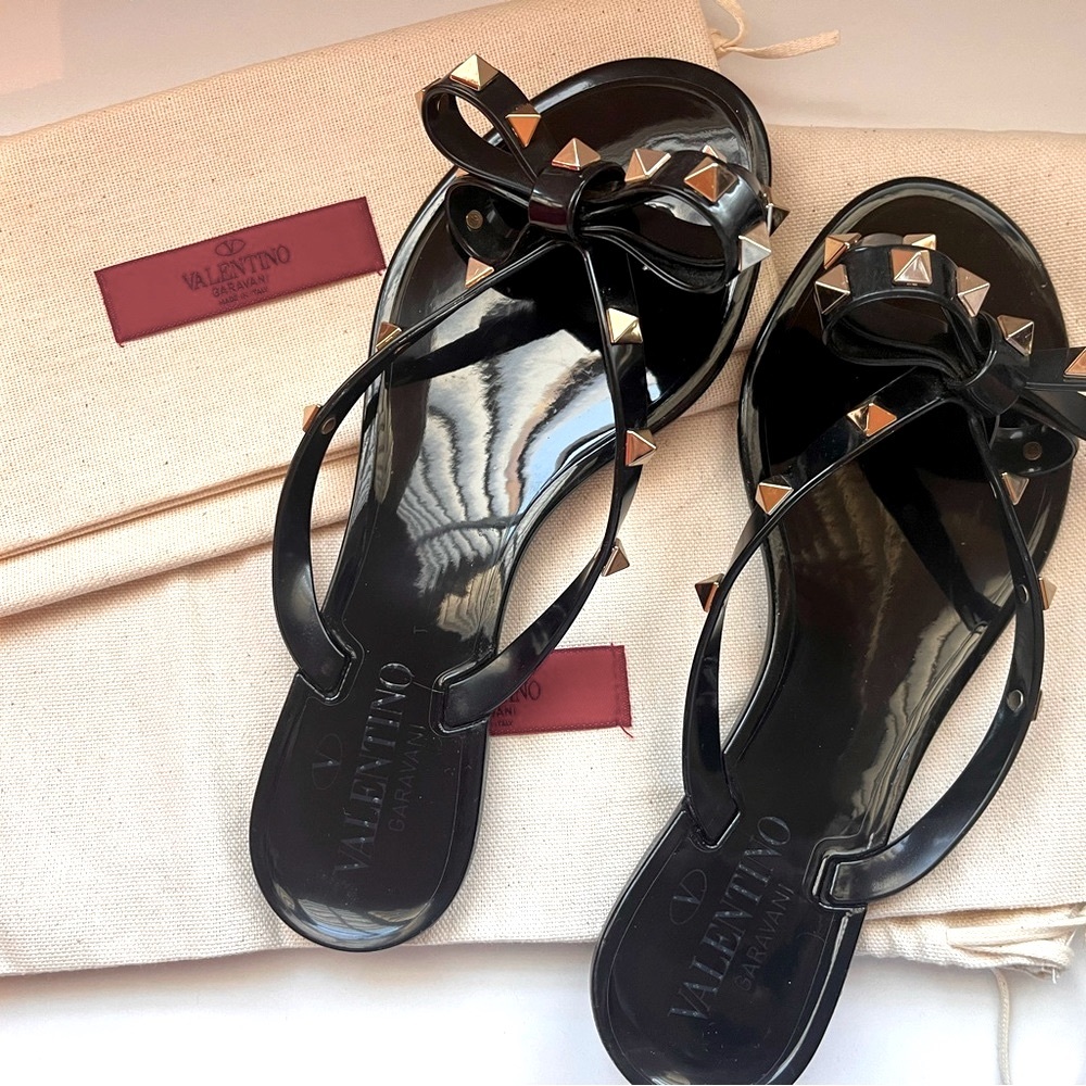 Valentino Rockstud PVC Flat Thong Sandals